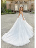 V Neck Beaded Ivory 3D Lace Tulle Modern Wedding Dress